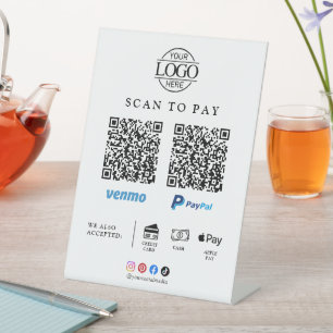 Moderne Geschäftslogo-Qr-Code-Scan-Zahltischplatte Sockelschild
