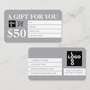 Moderne Geschenkgutscheine für Silber und Weiß Visitenkarte
