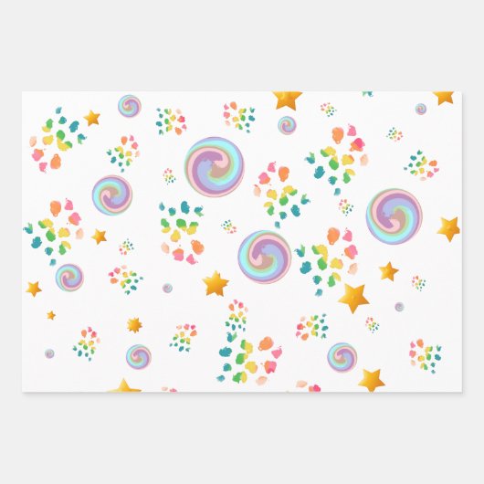 Moderne Geschenkpapier-Flachblatt-Set aus 3 Geschenkpapier Set (Vorderseite)
