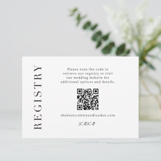 Moderne Geschenkregistrierung Hochzeitsszenario QR Begleitkarte (Stehend Vorderseite)