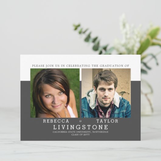 Moderne Geschwister Foto Abschluss Ankündigung (Stehend Vorderseite)