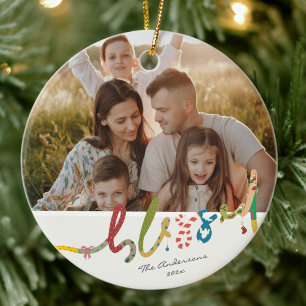 Moderne gesegnete Weihnachtsfoto-Feier Keramik Ornament