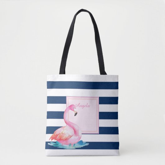 Moderne gestreifte, ansprechende Flamingos Tasche (Vorderseite)