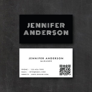 Moderne gestreifte Art Schwarz & Weiß QR-Code Visitenkarte