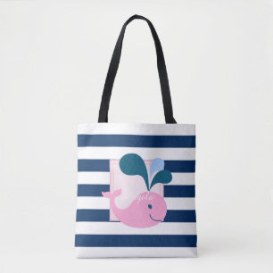 Moderne gestreifte, Cartoon-Wal - Personalisiert Tasche