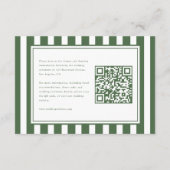 Moderne gestreifte dunkelgrüne QR-Code-Hochzeitswe Begleitkarte (Rückseite)