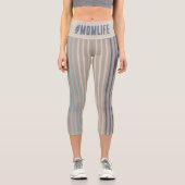 Moderne gestreifte Momlife beige und blau Capri Leggings (Vorderseite)