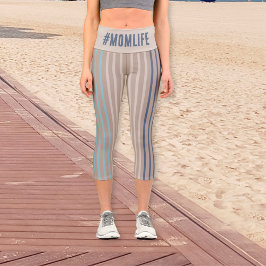 Moderne gestreifte Momlife beige und blau Capri Leggings