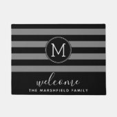 Moderne gestreifte Musterfamilie Schwarz Grau Fußmatte (Vorderseite)