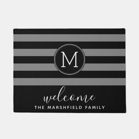 Moderne gestreifte Musterfamilie Schwarz Grau Fußmatte (Vorderseite)