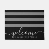 Moderne gestreifte Musterfamilie Schwarz Grau Fußmatte (Vorderseite)