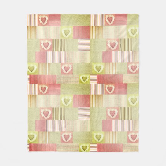 Moderne gestreifte Patchwork Quilt Pink Beige Herz Fleecedecke (Vorderseite)