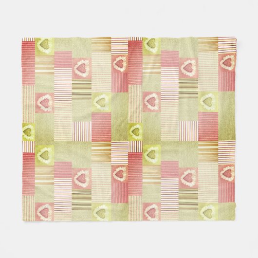 Moderne gestreifte Patchwork Quilt Pink Beige Herz Fleecedecke (Vorderseite (Horizontal))