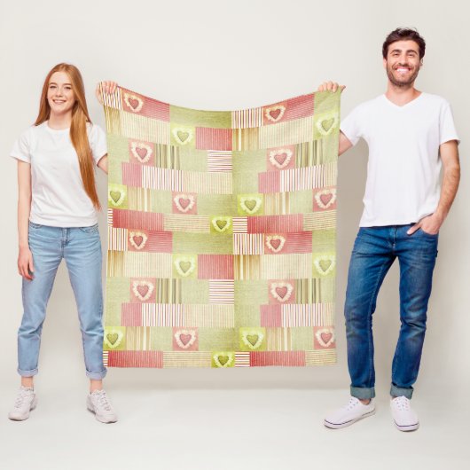 Moderne gestreifte Patchworkdecke Rosa Beige Herze Fleecedecke (Beispiel)