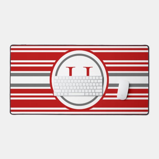 Moderne gestreifte Rot-Weiß- und Grau-Teamfarben Schreibtischunterlage (Tastatur & Maus)