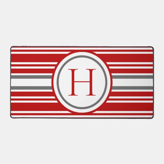 Moderne gestreifte Rot-Weiß- und Grau-Teamfarben Schreibtischunterlage (Vorderseite)