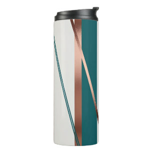 Moderne gestreifte Teal- und Kupfer-Thermal-Tumble Thermosbecher