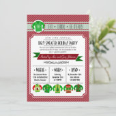 Moderne gestreifte Ugly Sweater Feier Einladung (Stehend Vorderseite)