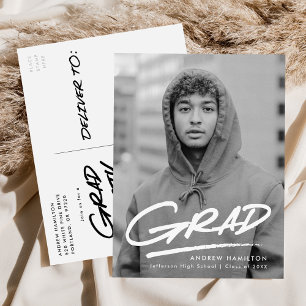 Moderne gestrichelte Graduierten-Foto-Abschlussfei Einladungspostkarte