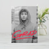 Moderne gestrichelte Red Foto Graduation Party Einladung (Stehend Vorderseite)