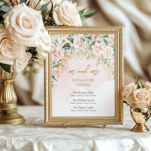 Moderne Getränke mit Softrosa und goldener Untersc Poster