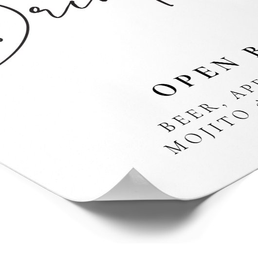 Moderne Getränke Open Bar Sign Brautparty Poster (Ecke)