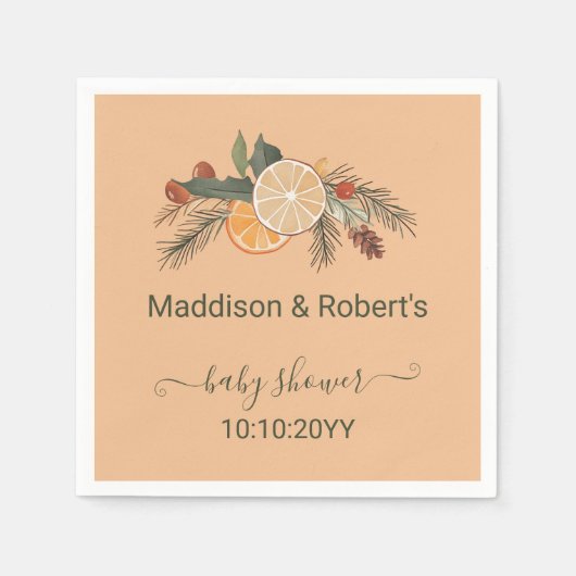 Moderne getrocknete Winter Citrus Baby Dusche Serviette (Vorderseite)