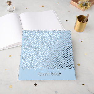 Moderne gewellte Zickzack-Chevron-Muster auf Blau Gästebuch