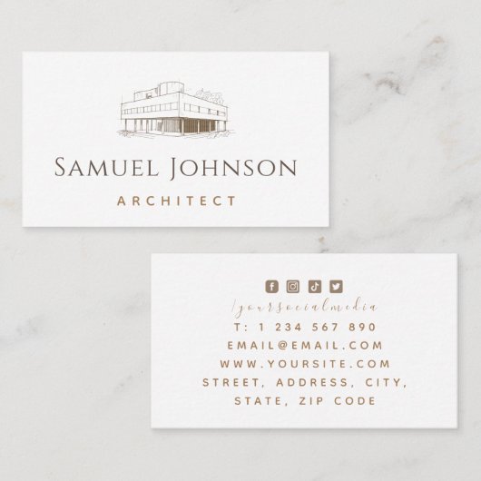 Moderne Gezeichnet Architektur des braunen Gebäude Visitenkarte (Vorne/Hinten)