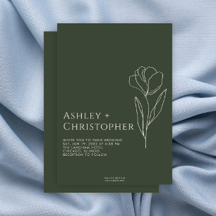 Moderne, Gezeichnet Blumenblume, Moos, Grüne Hochz Einladung