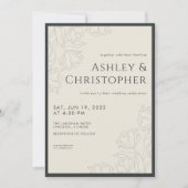 Moderne Gezeichnet Blumenblume Onyx Hochzeit Einladung (Vorderseite)