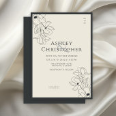Moderne Gezeichnet Blumenblume Onyx Hochzeit Einladung
