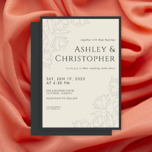 Moderne Gezeichnet Blumenblume Onyx Hochzeit Einladung