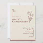 Moderne Gezeichnet Blumenriss Red Wedding Einladung (Vorderseite)