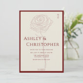 Moderne Gezeichnet Blumenriss Red Wedding Einladung (Stehend Vorderseite)