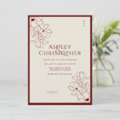 Moderne Gezeichnet Blumenriss Red Wedding Einladung (Stehend Vorderseite)