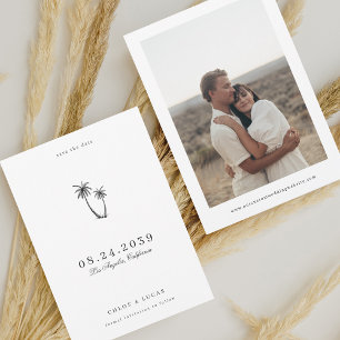 Moderne gezeichnete Palme & Foto Tropische Hochzei Save The Date