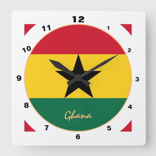 Moderne ghanaische Flagge, Ghana Zuhause / Design Quadratische Wanduhr (Vorderseite)