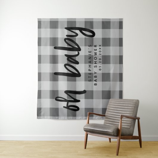 Moderne Gingham Baby Dusche Hintergrund Wandteppich (Beispiel)