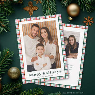 Moderne Gingham-Familienfoto-Weihnachtskarte Feiertagskarte