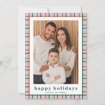Moderne Gingham Family 2 Foto Happy Holidays Card