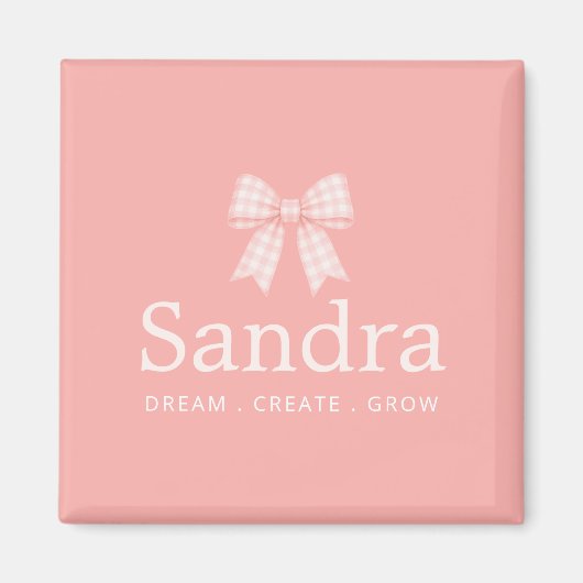 Moderne Gingham-Rosa-Schleifen-Namenszitat Magnet (Vorne)