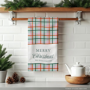 Moderne Gingham Weihnachtsdekoration personalisier Geschirrtuch