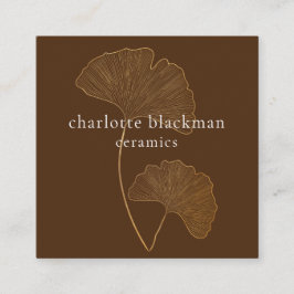 Moderne Gingko Leaf QR Code Brown Square Card Quadratische Visitenkarte
