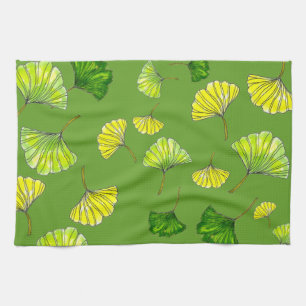 Moderne Ginkgoblätter Botanische Kunst auf Limette Geschirrtuch
