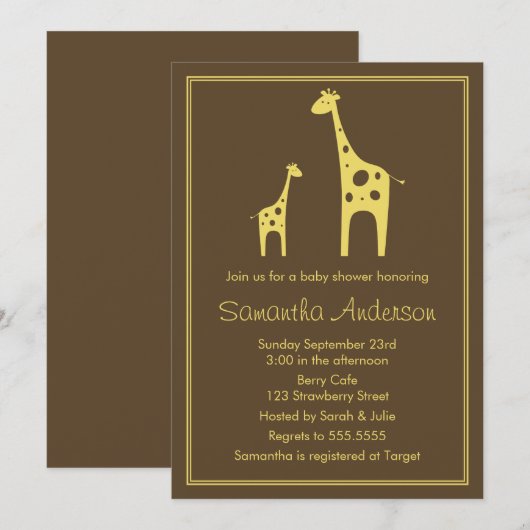 Moderne Giraffe Babydusche Einladung - Neutral (Vorne/Hinten)