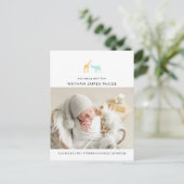 Moderne Giraffe Elephant Fotos Geburt Ankündigungspostkarte (Stehend Vorderseite)