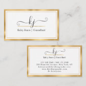 Moderne Girl 2 Monogram Script Gold White Business Visitenkarte (Vorne/Hinten)