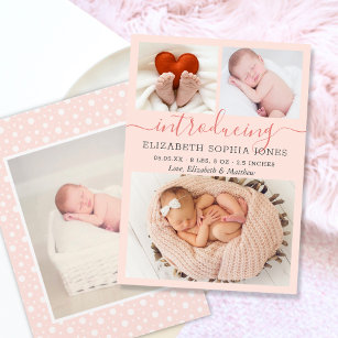 Moderne Girl Birth Announcement Foto Collage Card Ankündigung
