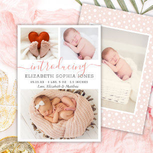 Moderne Girl Birth Announcement Foto Collage Card Ankündigung